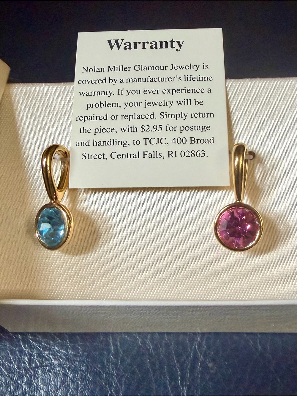 Nolan Miller Gold-Tone Pendants Blue and Pink Stones Includes COA